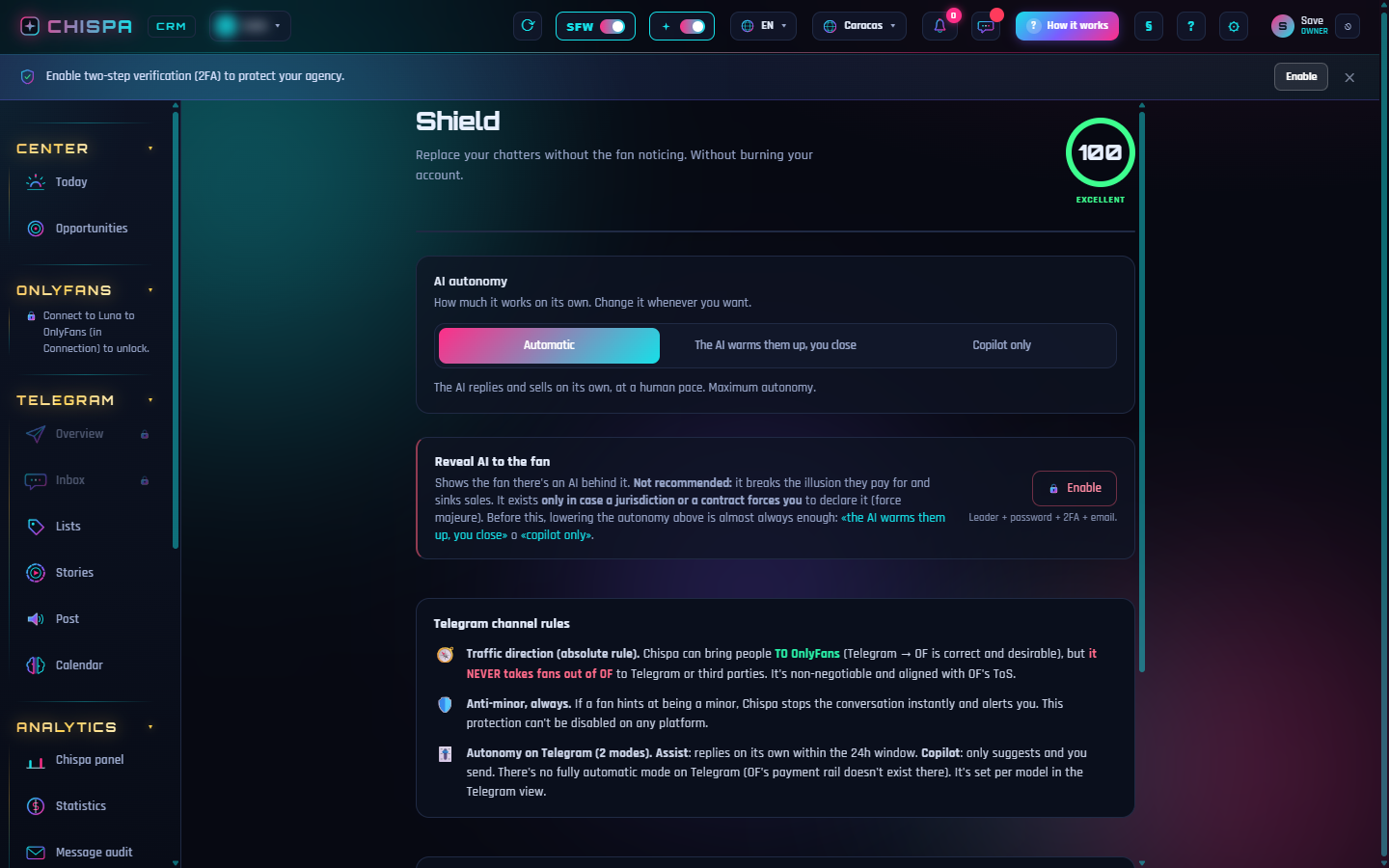 El Blindaje: nivel de autonomía, filtro de palabras que queman cuentas y auditoría solo para el dueño.